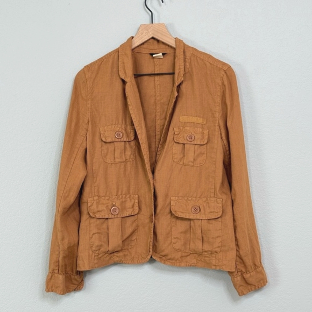 J Crew Natural Linen Vintage Safari Blazer, Pocket Utility Jacket - Picture 12 of 13